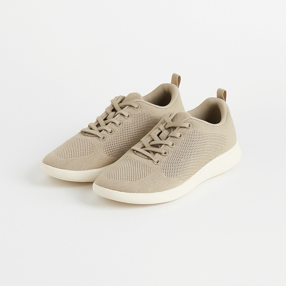 George Mens Knit Sneakers‎ Tan Beige Low Top Lace Up Walking Shoes Size 8.5